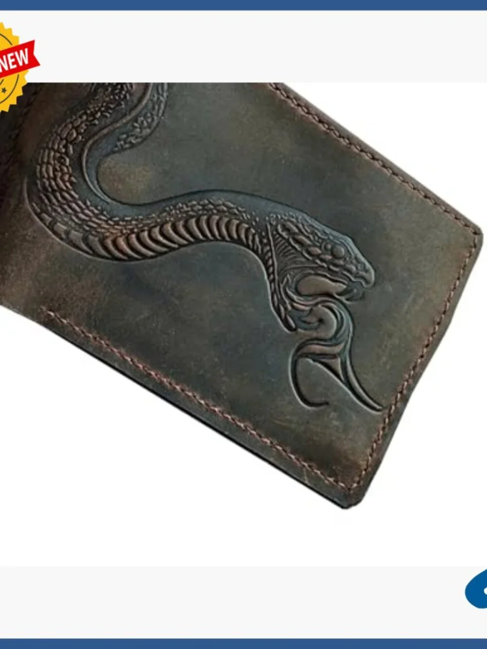Genuine Leather Bi-Fold Wallet with Snake Embossing and ID Window